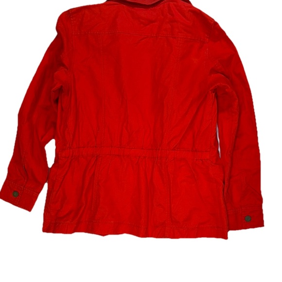 Tommy Hilfiger Bright Red Utility Jacket. Drawstring snap buttons. 4 pockets - Picture 3 of 11